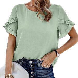 Amazon Light Sage Green Ruffle Sleeve Blouse